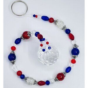 Beaded Suncatcher Red Blue Clear Crystal Prism Hanging Patio Decor Yard Art Tree